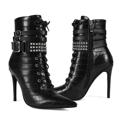 11см Сексуальная Банкетная Мода с Заклепками Остроносые Шпильки Высокий Каблук Ботильоны Обувь Женская Zapatos Mujer