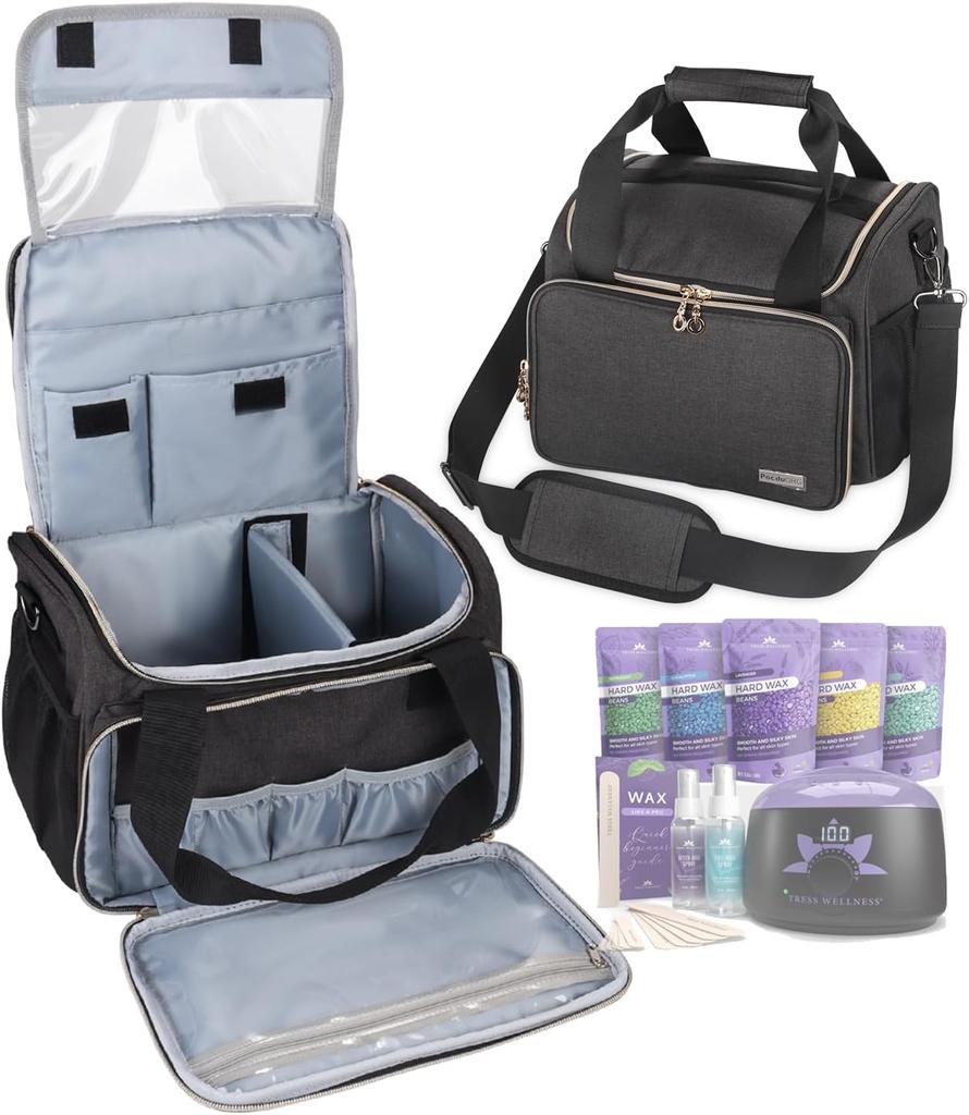 Сумка для переноски набора для восковой депиляции Tress Wellness - Портативный органайзер для воскоплава, восковых бобов, спреев и аксессуаров - Светло-серый