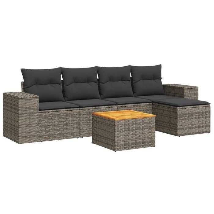 VidaXL Salon de Jardin avec Coussins 6 pcs, Canapés de Patio, Ensemble de Meubles, Mobilier de Terrasse Extérieur, Gris 3257754