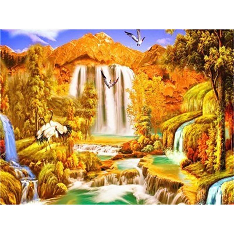 5D Diy Набор для алмазной живописи «Водопад», полная круглая дрель, пейзаж, Алмазная вышивка, мозаика, искусство, вышивка крестом, украшение для дома