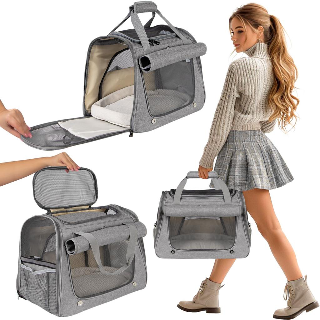 Carrier Bag for Cats and Dogs, Handy Travel, Gray, Ventilated