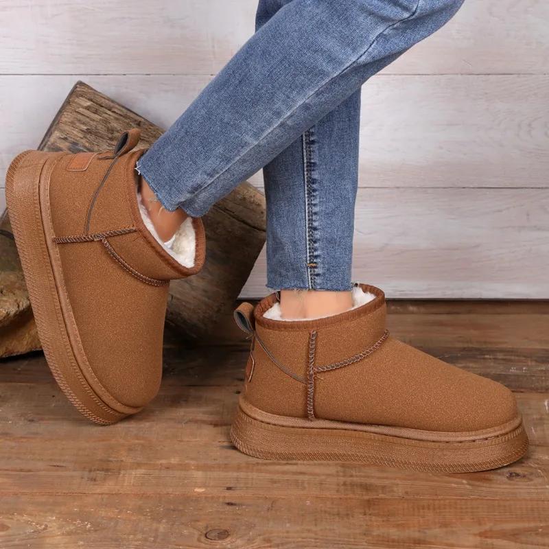 Модные женские зимние короткие плюшевые теплые зимние сапоги 2024 года, новые модные замшевые фирменные повседневные нескользящие женские ботильоны на толстой подошве