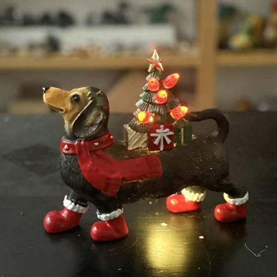Dachshund Christmas Decor Resin Dog Figurine with Scarf Boots Lighted Blow Mold Xmas Tree Holiday Ornament