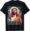 Retro He Is Rizzin Funny Jesus Has Rizzen Easter Christian T-Shirt
