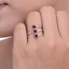 Элегантное кольцо из стерлингового серебра 925 пробы с тройным гранатом – Ручной работы, регулируемое, штабелируемое кольцо с красным камнем для женщин