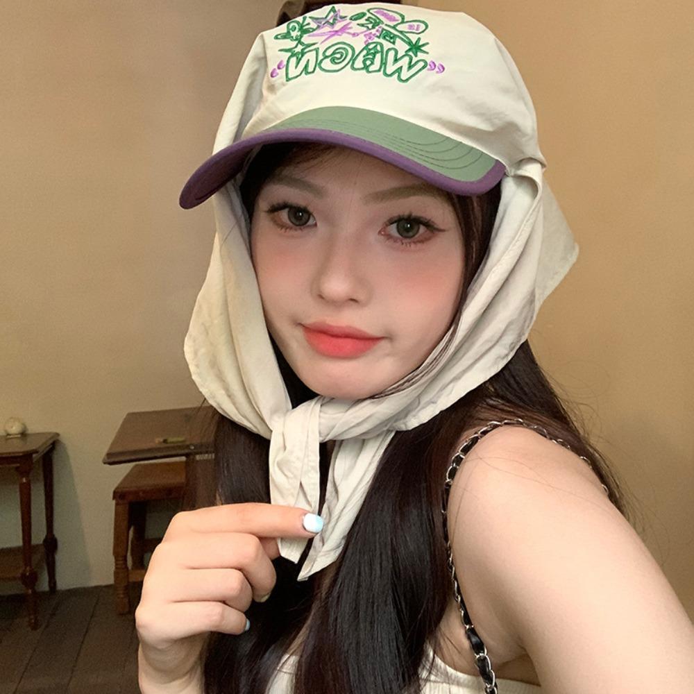 Korean Style Strappy Bandana Hat Sunscreen Letter Headscarf Hat Embroidery Baseball Cap  Vacation