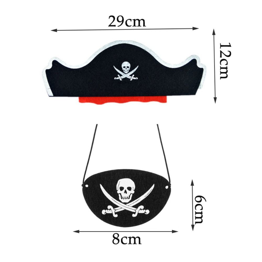 5Pcs Horror Felt Pirate Hat Black Skull Pirate Captain Cap Props Accessories Masquerade Party