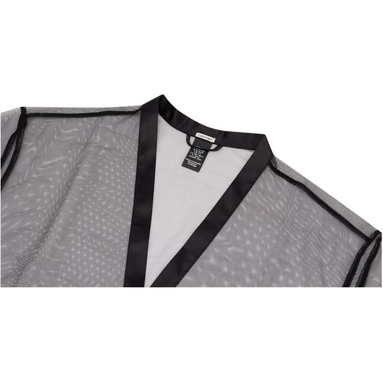 Calvin Klein Ss25 Черная серия Сексуальный прозрачный кружевной халат-сетка с завязками, длинный рукав, женские халаты, Космический черный QS7372