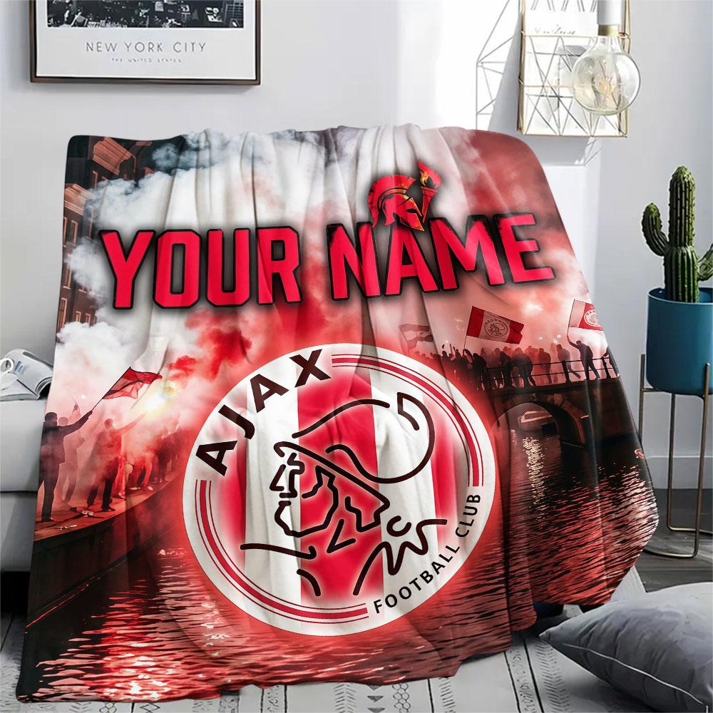 Custom Name,AFC Ajax Printed Flannel Blanket, soft throw for bedroom sofa, washable, Christmas present, great gift.