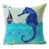 Exquisite 18" Blue Sea Animal Cotton Linen Cushion Cover For Stylish Living Spaces