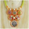 [R4312] - Handmade Necklace 'Mistinguette' Green Orange Silver - 11x9 Cm