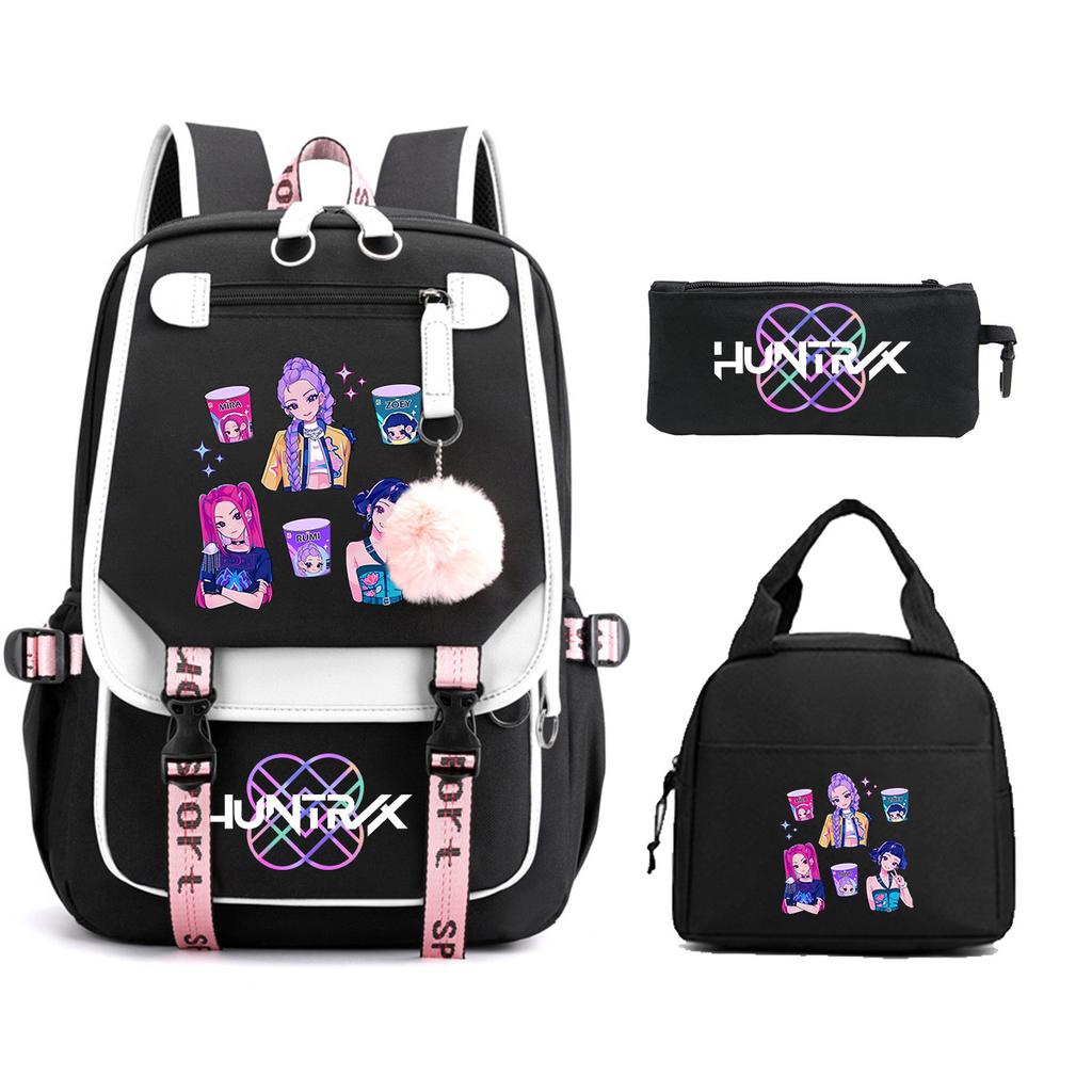 Animation Cartoon Peripheral Printing Backpack Casual Children'S Meal Bag Pencil Bag Three-Piece Set Student Schoolbag