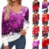 Женская повседневная модная рождественская рубашка со снежинками и длинными рукавами, манжетами на пуговицах, с V-образным вырезом, свободная футболка, осенняя одежда