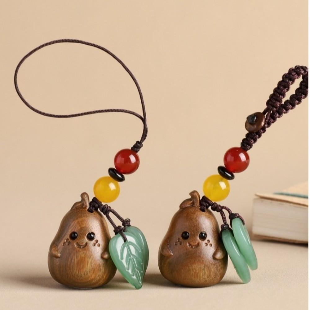 Handmade Rope Bag Pendant Cartoon Wood Phone Chain Charm Chinese Style Key Ring Couple Gifts