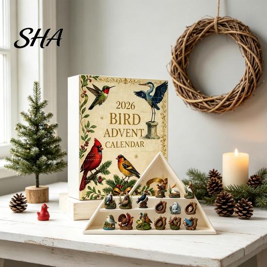 Festive Party Supplies Bird Themed Advent Calendar, 24Pcs Acrylic 2D Ornament Set with Seasonal Hanging Decor String, Christmas Tree Decor,