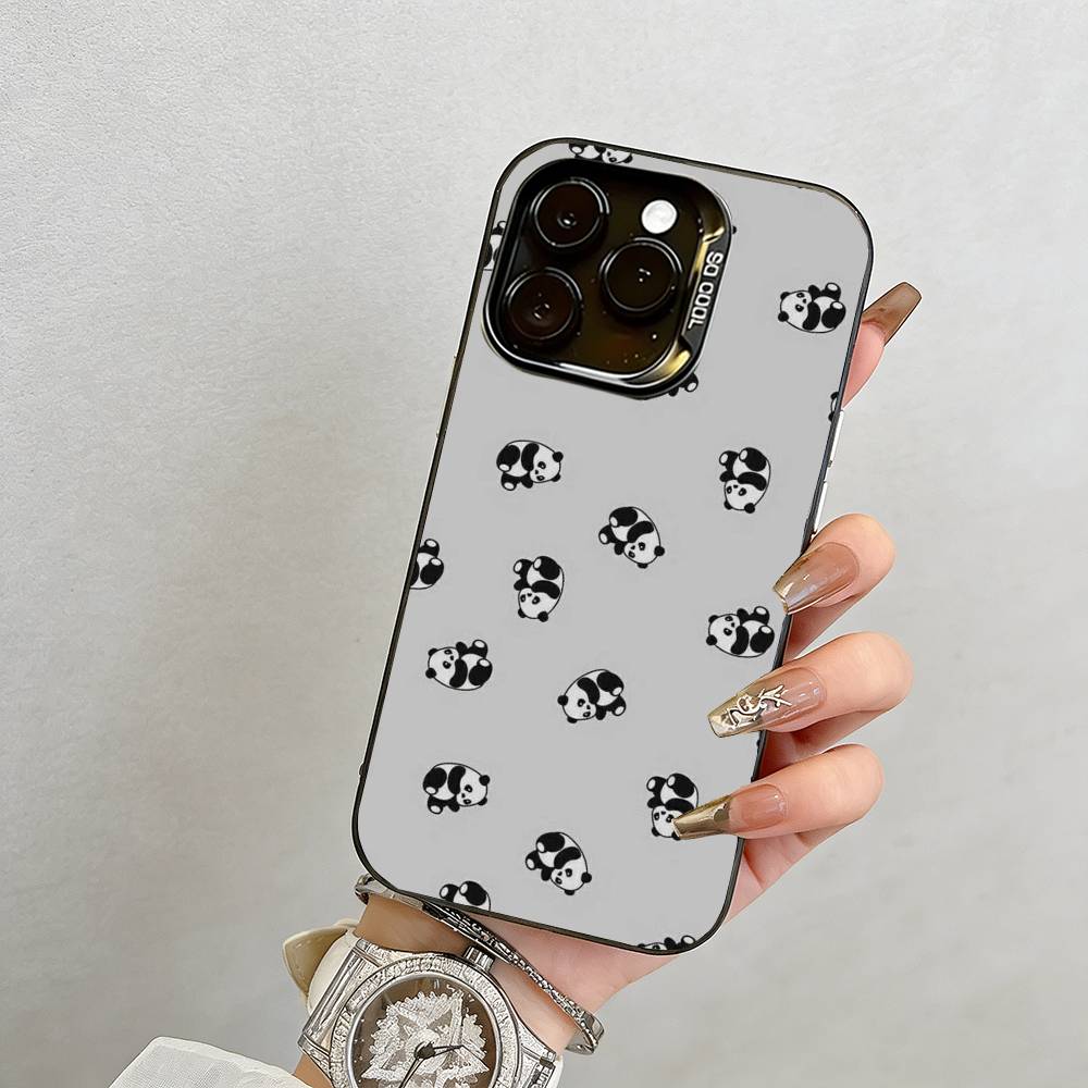 Чехол для телефона с чиби-пандой для iPhone 17,16,15,14,13,12,11 Plus,Pro Max,XS,Цветная серебристая внутренняя крышка