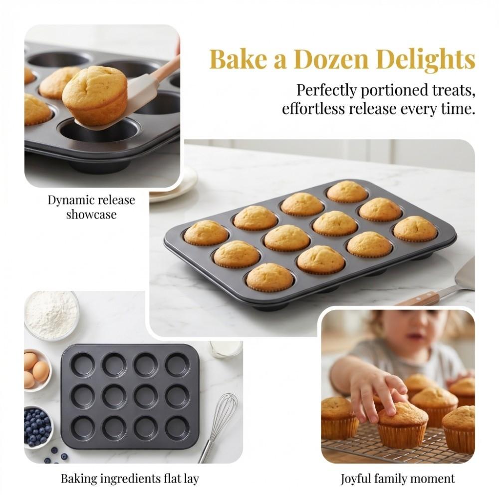 Carbon Steel Cupcake Tin Nonstick Coating Baking Pan Tea Cakes Bakeware Tray Home Baking