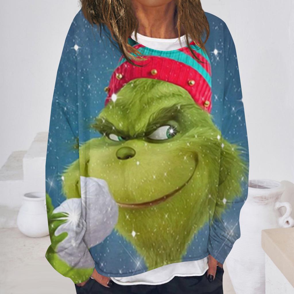 Женская повседневная модная винтажная толстовка с длинным рукавом и круглым вырезом с принтом, многослойный пуловер, топ