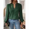 Luxury Lace Hollowed V-Neck Shirt Women Solid Color Long Sleeve Top Office Lady Elegant Daily Blouse