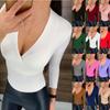 Women's Sexy V Neck Long Sleeve Ribbed Knitted Sweater Slim Knit Top Blouse Casual Pullover Sweater