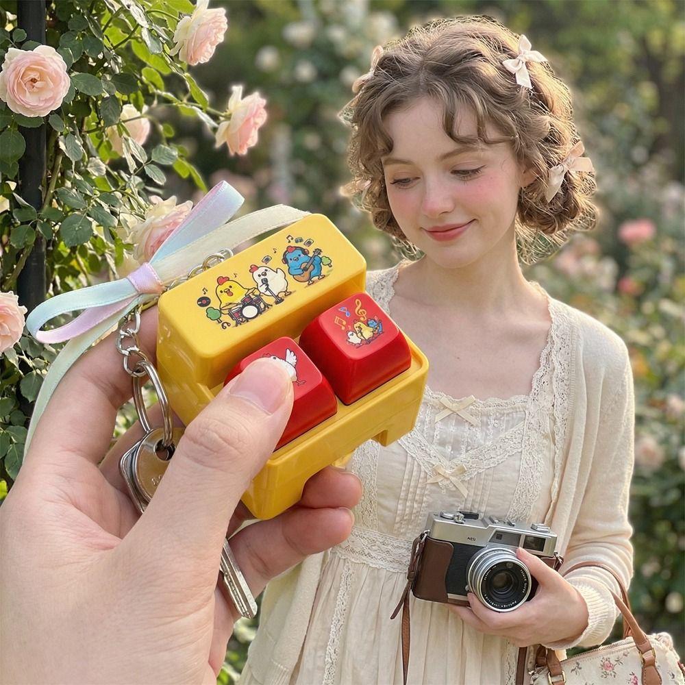Fingertip Button Keyboard Games Keychain with LED Light Cartoon Voice-Activated Keychain Plastic Portable Interactive Keychain
