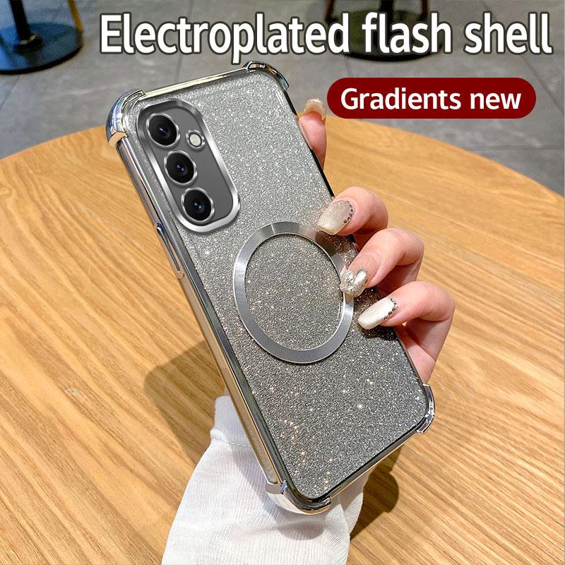 Plating Shockproof Clear Magnetic Ring Phone Case For Samsung Galaxy A06 A16 A05 A15 A25 A35 A55 A54 S20 S21 S22 S23 S24 NOTE20 Glitter Soft Cover