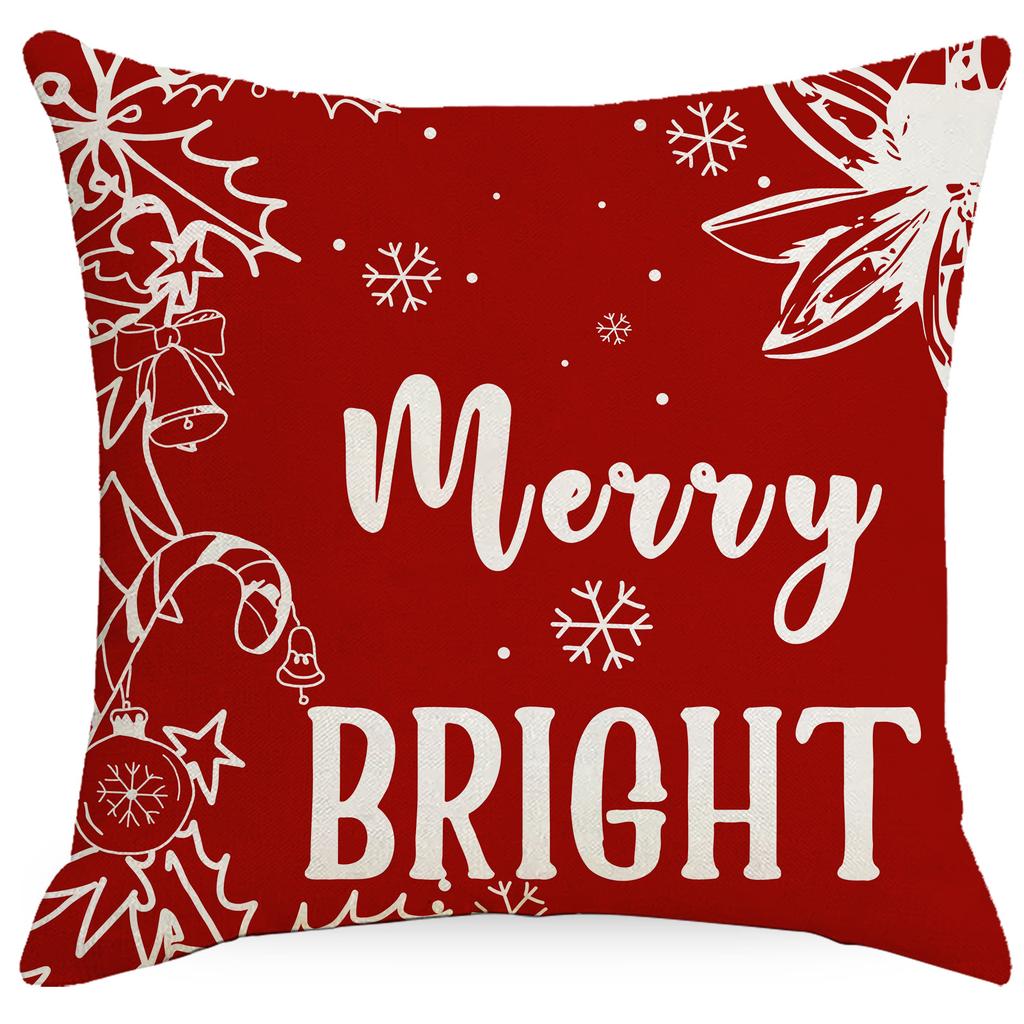 Рождественская красная наволочка из печатного льна, праздничная домашняя, для дивана, автомобиля, декоративная, на подушку