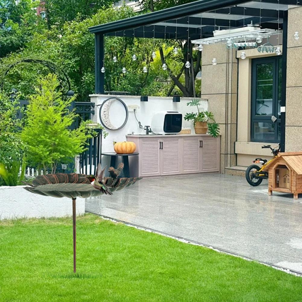 Уличная поилка для птиц Чугунная чаша для воды в форме листа Украшение для балкона и сада Металлическая статуэтка птицы E5W6