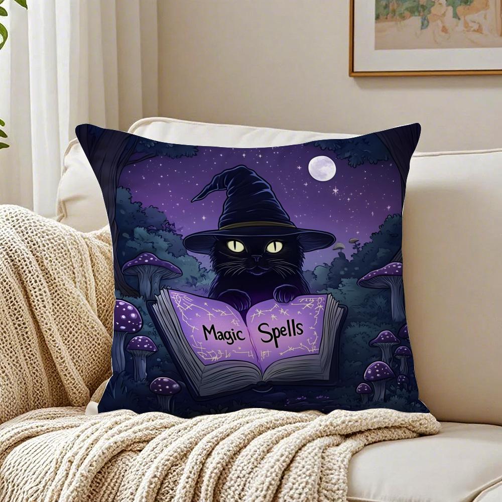 Halloween Cute Purple Cat Cushion Cover Linen Pillowcase Soft for Sofa Bed Home Room Decor