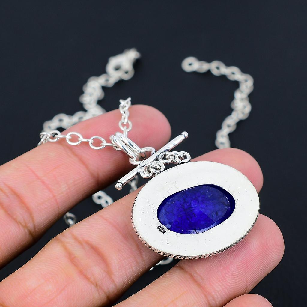 Сапфир(Смоделированный) Ювелирный кулон ручной работы из стерлингового серебра 925 пробы с драгоценными камнями 2,17 дюйма