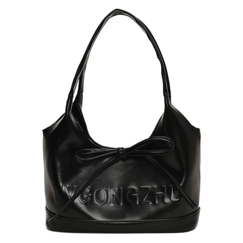 Versatile Bow Underarm Big Bag Women's 2025 New Fashion Oil Wax Leather Commuter Bag Autumn and Winter Texture Tote Bag