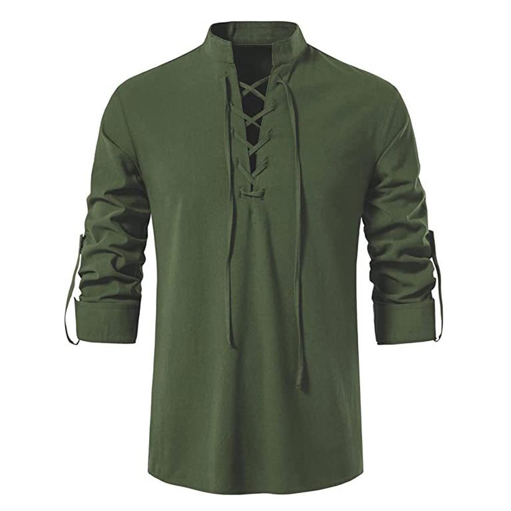 Мужская пиратская рубашка в стиле викингов, ретро, ренессанс, средневековый, готический, викторианский, костюм на Хэллоуин, повседневная, из хлопка и льна, на шнуровке, рубашки в стиле хиппи