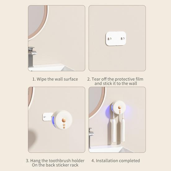 УФ Санитайзер для зубных щеток 2 слота USB перезаряжаемый без сверления портативный для дома, путешествий, ванной комнаты, настенный электрический держатель для зубных щеток, очиститель