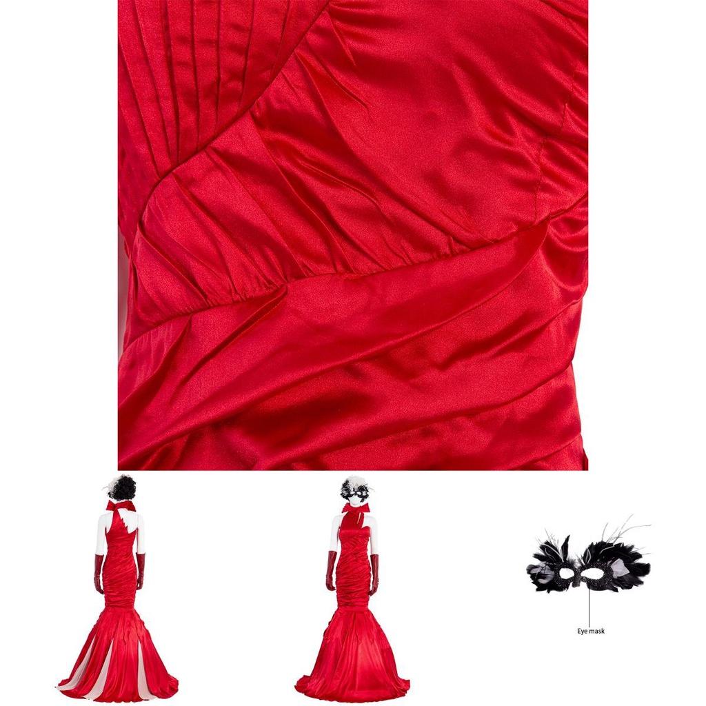 Изысканный костюм для косплея Круэллы Де Виль Куйла с элегантным платьем и аксессуарами