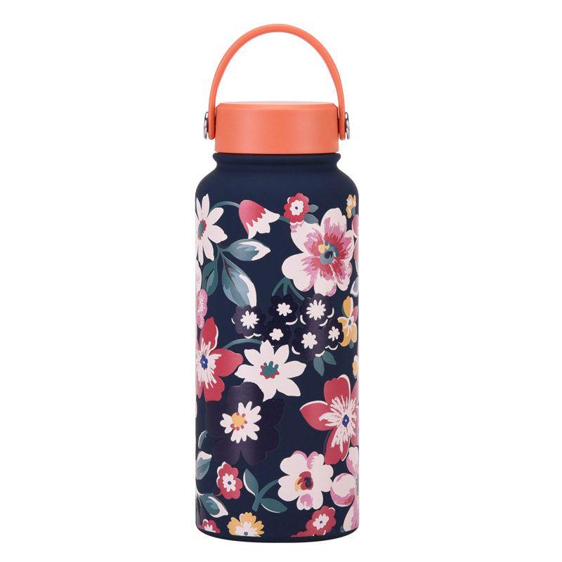 2025 New Model 1L Large Capacity Thermos Cup with Wide Mouth, Portable Handle, Sports Water Bottle, Outdoor Printed Water Cup for Women
