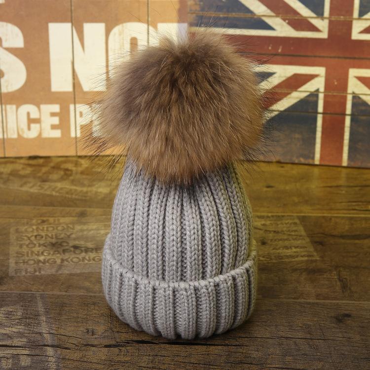 Factory Winter New Large Custom Hat Real Fur Knit Double Pom Pom Hat