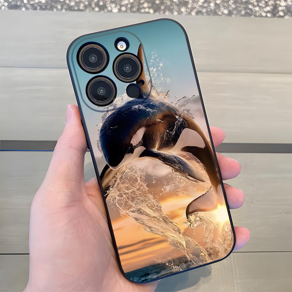 Чехол для телефона O-Orcas W-Whale Для IPhone 17 Air 16 E Pro Max 15 14 13 Mini 12 Pro 11 Max Plus Черный Мягкий Корпус