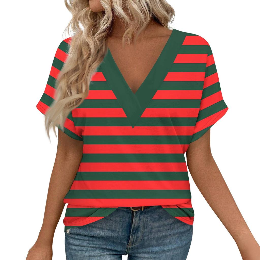 Женские рубашки с коротким рукавом, топы с принтом и V-образным вырезом, повседневные топы, базовые футболки, блузки, свободные топы