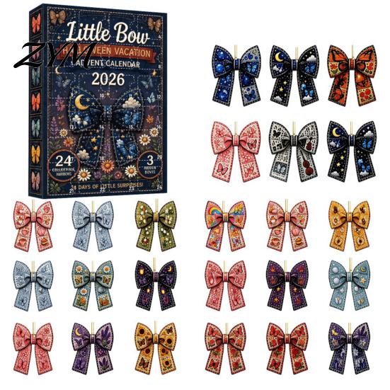 Seasonal Hanging Wall Decor 24Pcs Christmas Advent Calendar with Retro 2D Flat Acrylic Bow Ornaments, Decorative Ornaments Holiday Countdown