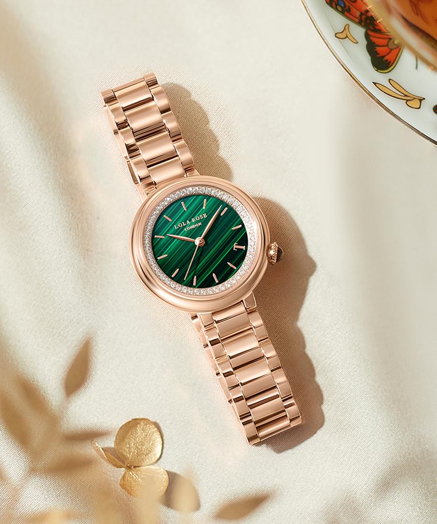 Lollalojeu Tea-Time Malachite Rose Gold Women'S Metal Watch