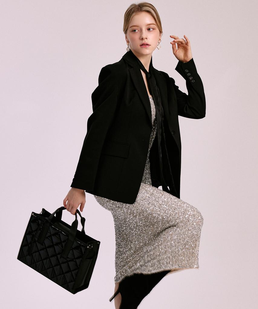 Jina In Ny Square Business Tote [Black Quilted Combo]