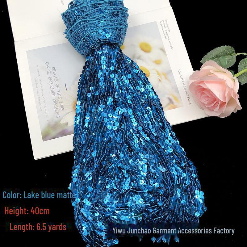 Отделка сценического костюма кружевом с пайетками и кисточками 40 см, 5,9 метра