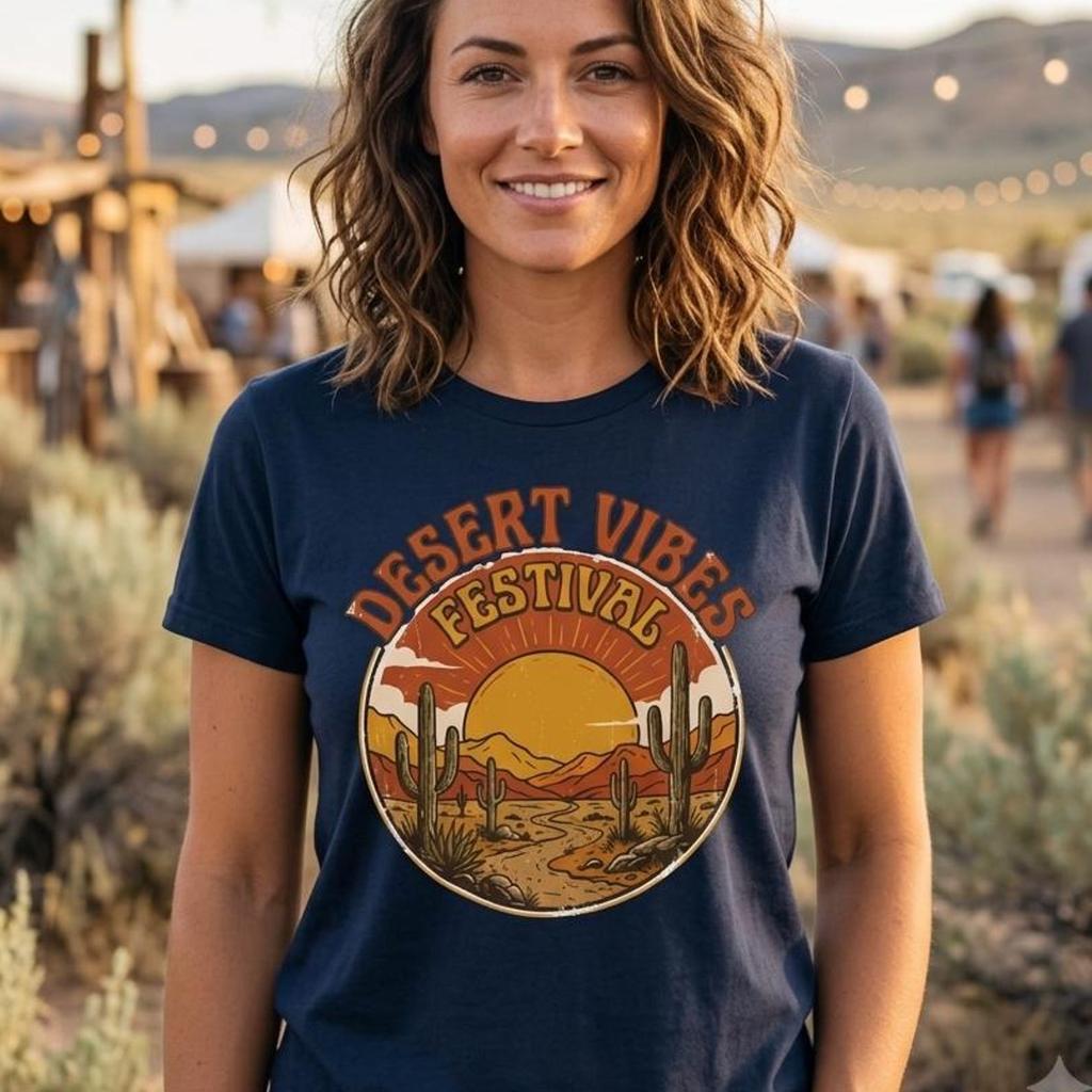 Retro Sunset Cactus T-Shirt | Vintage Desert Vibes Festival Graphic Tee