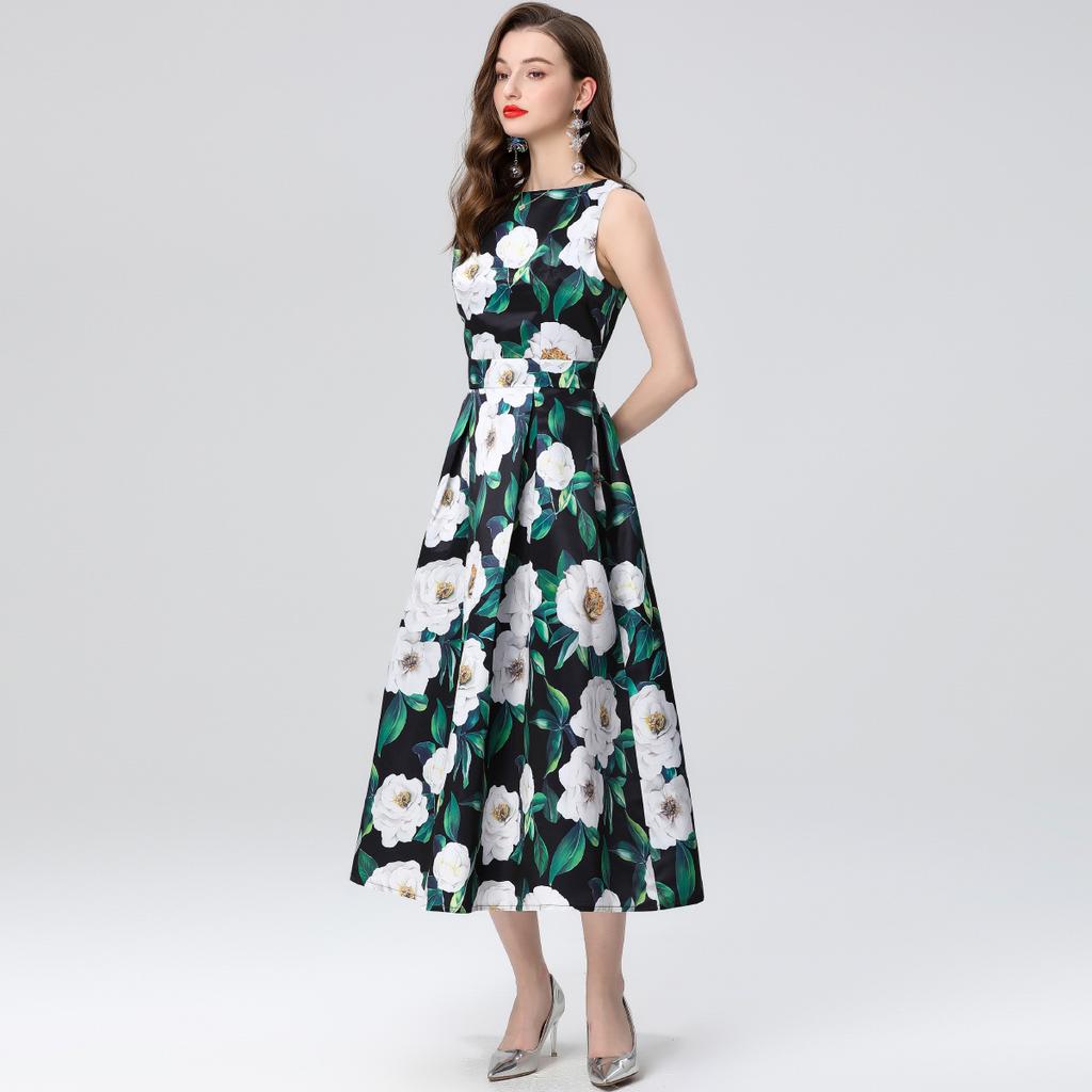 Летняя женская мода европейский стиль элегантный без рукавов принт длинные макси майка вечерние платья