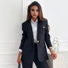 Women Suit Coat Lapel Long Sleeve Flap Pockets Suit Jacket Solid Color Single Button Office Lady Outwear