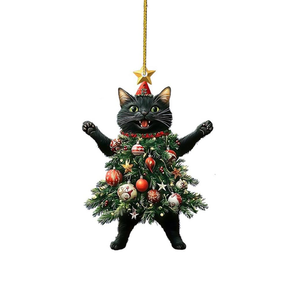 Cartoon Christmas Cat Pendant 2D Cat Hanging Ornaments Creative Xmas Tree Ornaments  Christmas Day