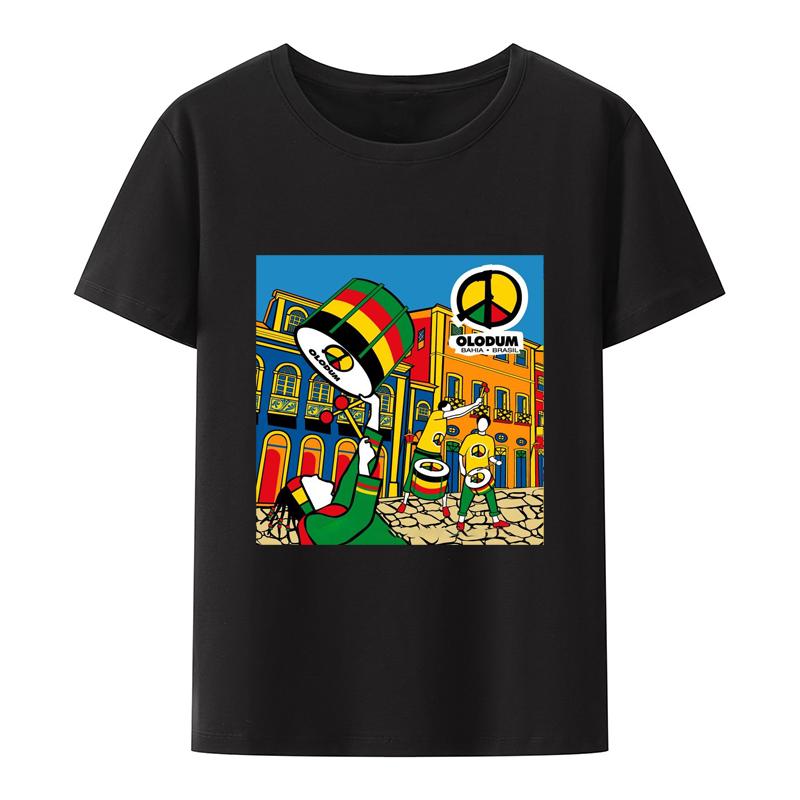 Classic Print Carnival OLODUM Brazilian Drummer Style Y2K T-Shirt Summer Short-sleev Creative Tops Comfortable Streetwear Tees
