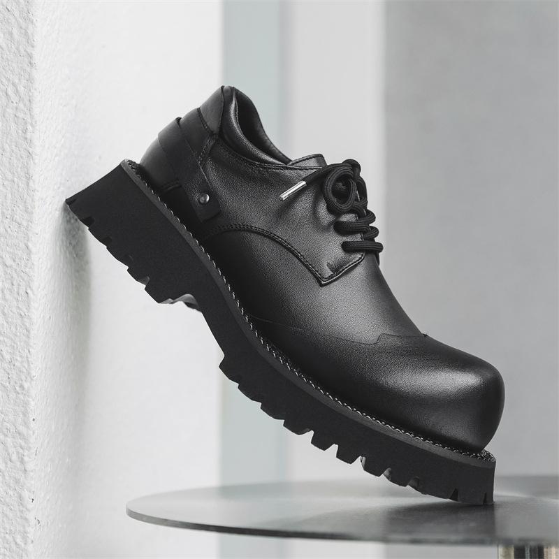 Туфли дерби Big Head Head мужские на толстой подошве с высоким голенищем черные кожаные туфли в британском стиле 66689-J