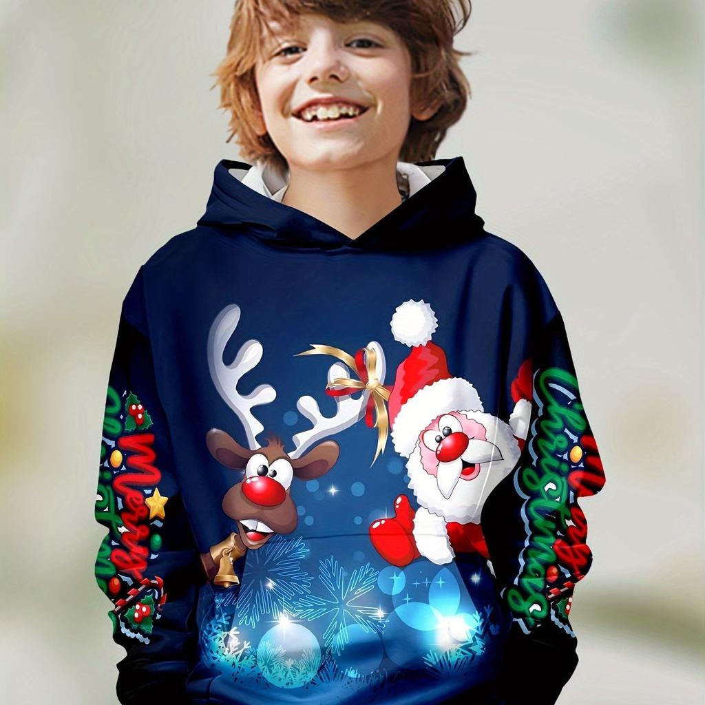 Kids Clothes Boys Hoodies Long Sleeve 3D Christmas Print Festive Atmosphere Girls Clothes Kids Spring Fall Tops Boys Clothing