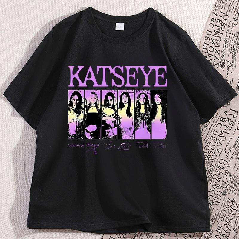 Винтажная футболка Katseye Music Модная графическая футболка Kpop Повседневная хлопковая футболка с коротким рукавом и круглым вырезом Одежда в стиле streetwear